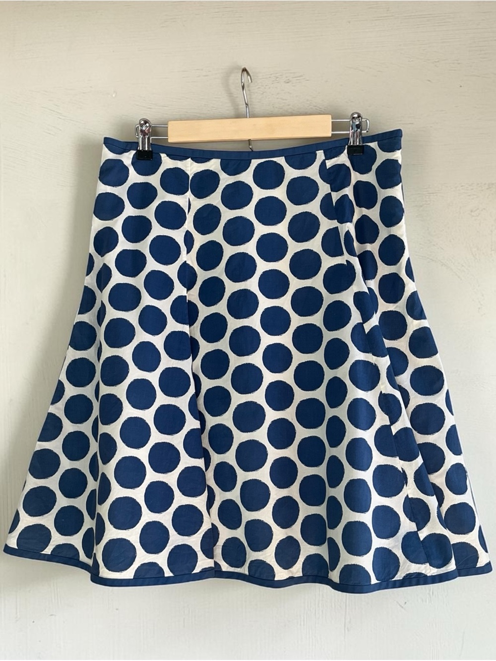 Boden Blue & White Polka Dot A-Line Midi Skirt Cotton Lined Retro Mod Preppy